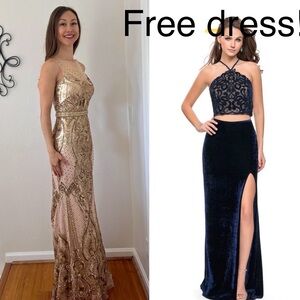 Comes with Free dress!  Size 00 Panopoly Gold La femme Velvet prom pageant gala
